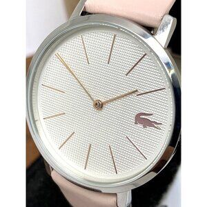 Lacoste Women's Watch 2001070 Moon Quartz Silver Dial Pink Leather Band …